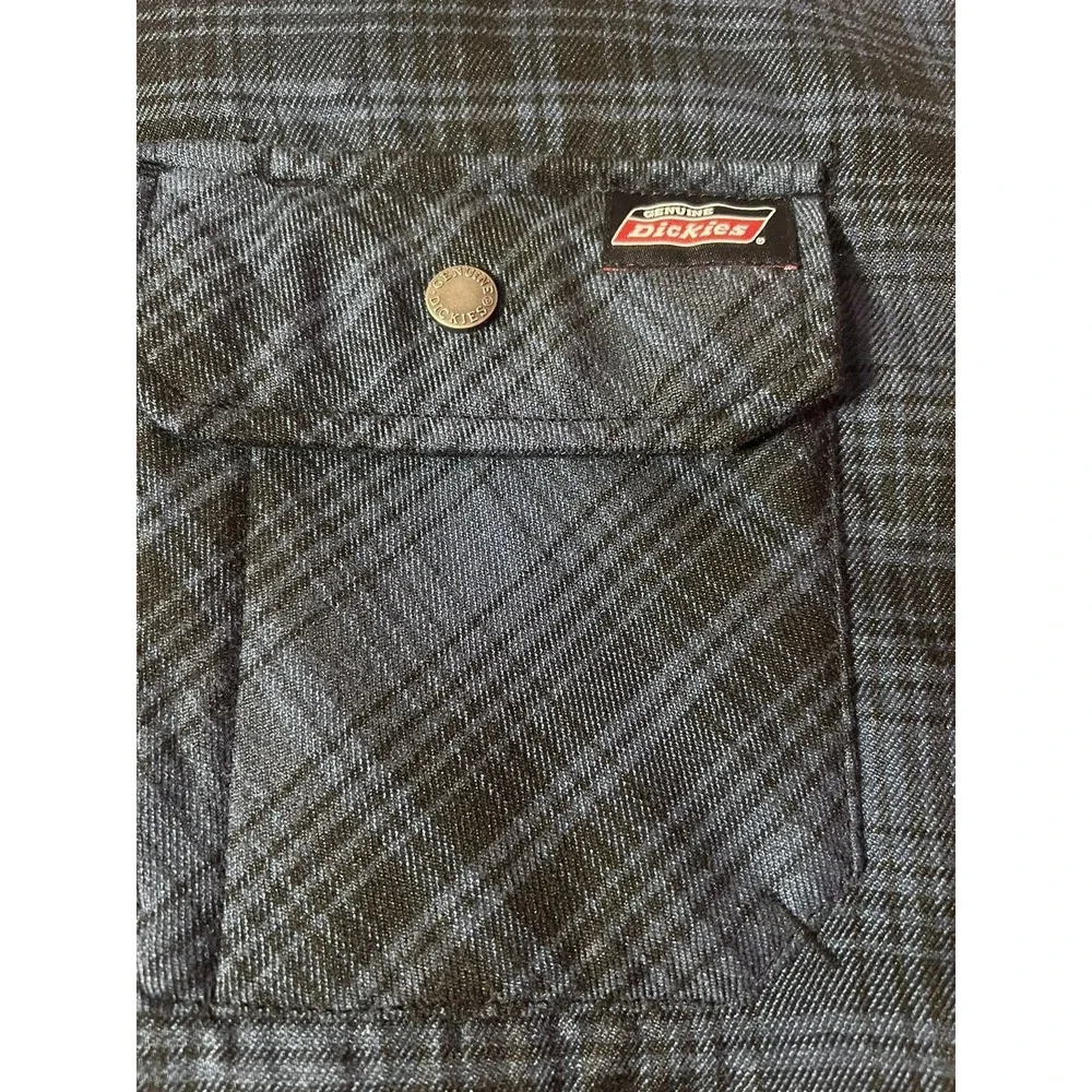 Genuine Dickies Fleece Hooded Flannel Snap Shirt‎ Jacket Men's Size 2XL Blue
